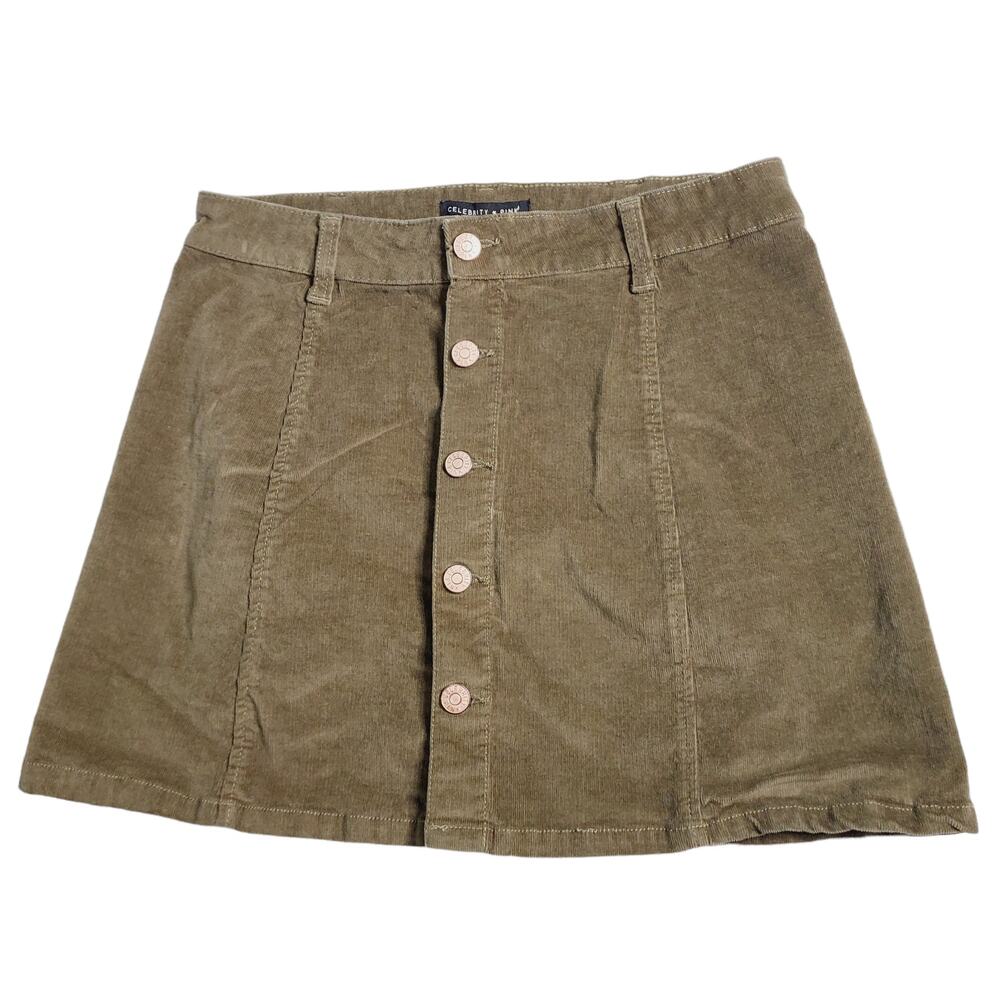 Celebrity Pink Olive Green Corduroy Mini Skirt Button Closure Women's 5 1529